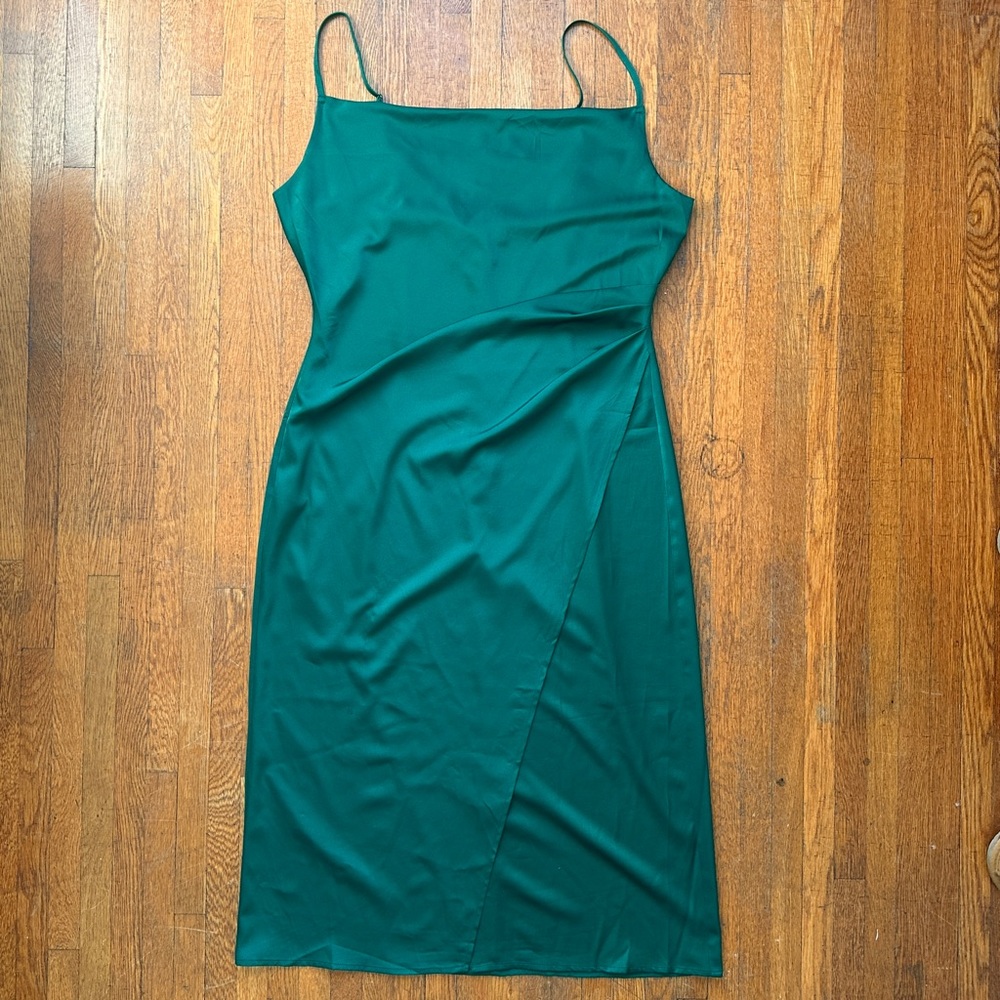 Lulus Satin Midi Cocktail Dress | XL Cocktail | Emerald / Forest Green